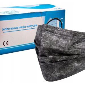 Černá chirurgická maska typu II 50ks lékařská, třívrstvá, na gumičce
